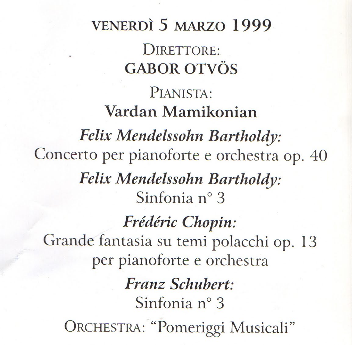 Vigevano Pomeriggi Musicali 1998-1999